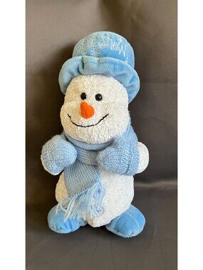 Let It Snow Plush Snowman With Blue Scarf & Hat Winter Decor 11" By Novelty Inc.